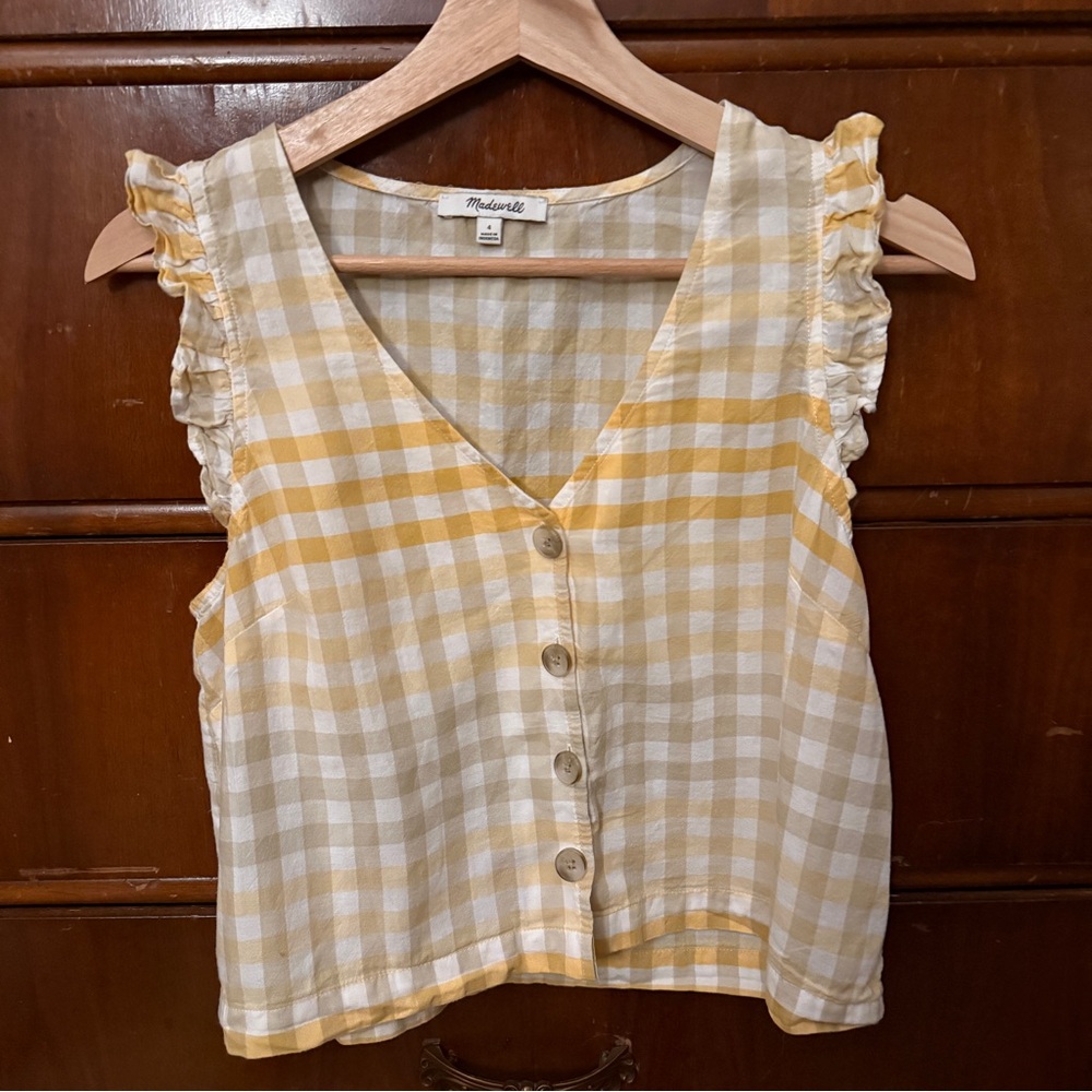 Maxwell Gingham Plaid yellow button up top size XS